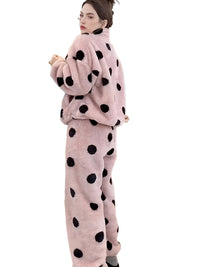 Cute Casual Pajamas For Women Winter Fleece-lined Thickened Polka Dot Turtleneck Drawstring Suit