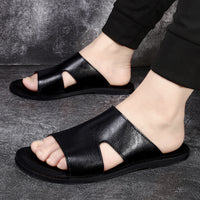 Mens Leather Non-slip Deodorant Slippers