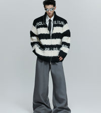 Black And White Contrast Color Thick Needle Woven Cardigan
