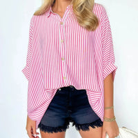 Women's Striped Fashionable Loose-fit Three-quarter-sleeve Shirt