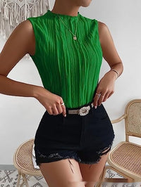 Women's Half Turtleneck Wide Pattern Vest Summer Retro Chic Sleeveless Top