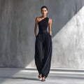 Tight-fitting Stretch Top And Wide-leg Pants Set