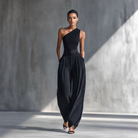 Tight-fitting Stretch Top And Wide-leg Pants Set