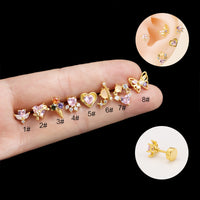 Fashion Heart-shaped Zircon Butterfly Stainless Steel Thin Rod Single Head Ear Bone Stud