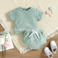 Summer New Short Sleeve Large Pocket Sweatshirt Shorts Suit