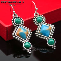 Vintage Thai Silver-plated Dragon Crystal Turquoise Earrings