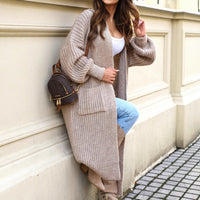 Casual Loose Pockets Long Sleeve Women's Extended Sweater