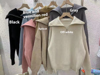 New Lazy Wind Polo Collar Solid Color Soft Glutinous Loose Thread Pullover Sweater Women's