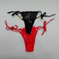 Traceless Briefs Lace Women's T-back Letters Diamond Decorations