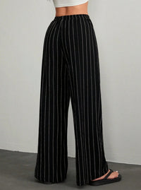 Plus Size High-Waisted Textured Wide-Leg Pants Pear-Shaped Body Slimming 2026 Summer Style Lazy Style Vertical Striped Wide-Leg Pants