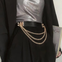 Punk Gold Rivet Chain Women's Belt Women's Elastic Stretch Wide Waist Corded Waist Black Slim Belt