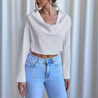 Women's Elegant Fashion Ruffled Collar Long Sleeve Solid Color Shirt