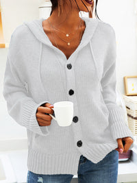 Hooded Knitted Long-sleeved Breasted Cardigan Drawstring Sweater
