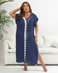 Contrast-color Patchwork Deep V-neck Split Dress