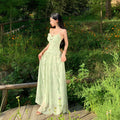 French-style Vacation-Ready Mint Green Floral Slip Dress For Women
