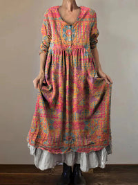 Womens Fashion Off-Shoulder Printed Three-Quarter Sleeve Swing Dress