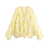 Women's Laminated Fashion V-neck Long Sleeve Shirt