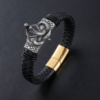 Stainless Steel Personalized Animal Mens Simple Magnetic-Clasp Leather Cord Bracelet