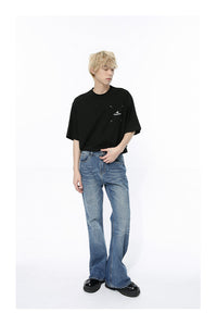 Retro Slimming Water Ripple Slightly Flared Washed Jeans