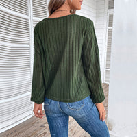 Fall V-neck Women's Top Texture Sunken Stripe Long-sleeved Sweater