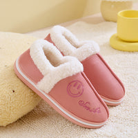 Winter Women Warm Slippers Cotton Plush Covered Back Thick Bottom Female Shoes Home Smile Face Casual Comfort Couple Slippers