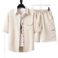 Mens Lightweight Casual Top And Shorts Workwear Two-Piece Set