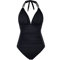 Multi-colored Ruffled Trim Figure-hugging Backless One-piece Swimsuit