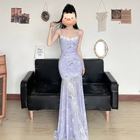 French-style Chic Butterfly-print Mesh Slip Dress For Women