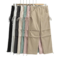 Lace-up Loose-fit Slimming Straight-leg Wide-leg Casual Pants