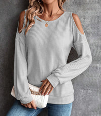 New Off-the-shoulder Back Buttoned Long Sleeve T-shirt Top Women's Clothing
