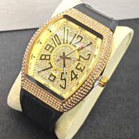 Barrel-shaped Minimalist Wristwatch Leather Strap Diamond Accents Quartz Watch