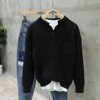 American Style Retro Pullover Men Fashion Brands Loose Pockets All-match Casual Sweater