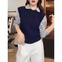 High-grade Fake Two-piece Striped Shirt Stitching Sweater For Women