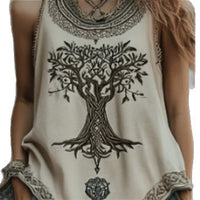 Womens Digital-Print Pleated Crew-Neck Summer Casual Fashion Top