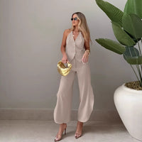 Womens Designer V-Neck Sleeveless Tank Top And Slit Dagger Pants Two-Piece Set