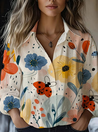 Women's Wear All-matching Printed Casual Lapel Shirt
