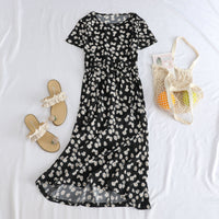 Printed Short-sleeve Waist-cinching Figure-flattering Dress For Petite Frames