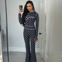 Womens Polka Dot Letter Print Top And Pants Set