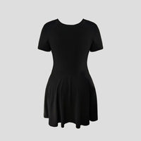 Pleated Tie-Up V-Neck Short-Sleeve A-Line Mini Dress