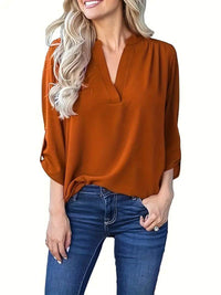 European And American Spring And Autumn V-neck Shoulder Pleated Long Sleeve Chiffon Shirt