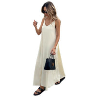 Off-shoulder Backless Solid-color Slip Dress Sexy Maxi Dress
