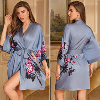 Luxury Three-quarter-sleeve Cooling Nightgown Loungewear For Women
