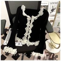 Women's Lace Patchwork Black Fungus Edge Knitted Cardigan Jacket