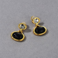 18K Gold-plated Copper Earrings With Black Onyx And Diamonds