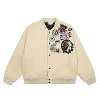 Badge Decoration Baseball Loose Casual Flight Cotton Coat Jacket