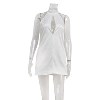 Elegant Sleeveless Halterneck Dress With A Minimalist Solid-color Design And A Cutout Detail At The Chest