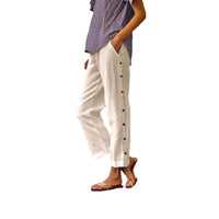 Cropped Pants With Decorative Buttons Along The Side Seams