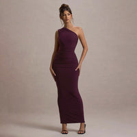 New Solid-color Ruched Off-shoulder Elegant Dress