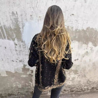 Lapel Variegated Metal Buckle Knitted Coat
