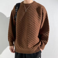 High-End Plaid Jacquard Sweater Mens SpringAutumn Trendy Loose Knitwear